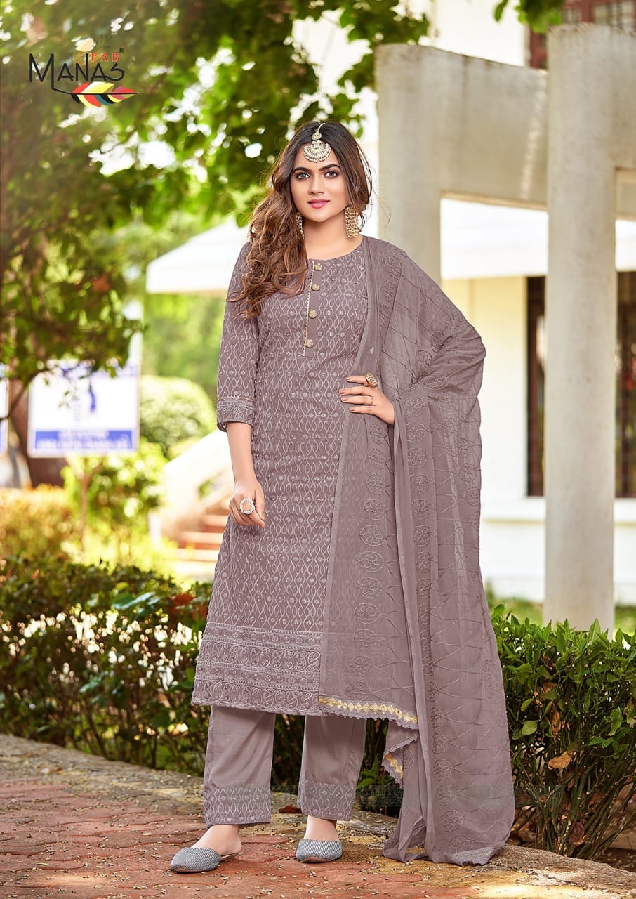 Manas Schiffli 8 FNew Exclusive Wear Heavy Georgette Ready Made Suit Collection